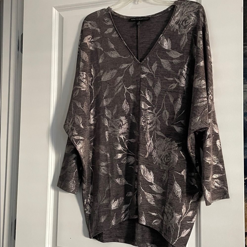 White House Black Market Jetsetter Tunic  SzM GraySilver Metallic Glam Occasion